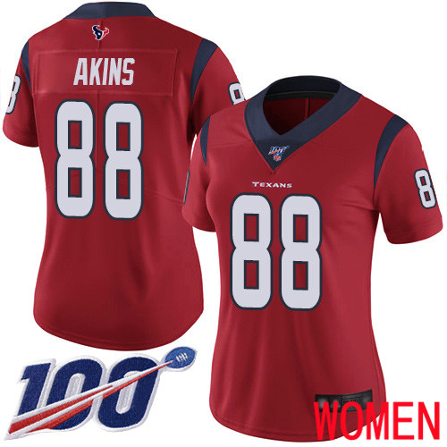 Houston Texans Limited Red Women Jordan Akins Alternate Jersey NFL Football #88 100th Season Vapor Untouchable